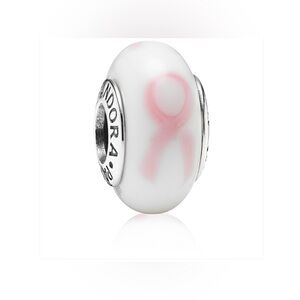 Pandora Pink Ribbon Murano Glass Sterling Silver and Sterling Silver Charm Bead